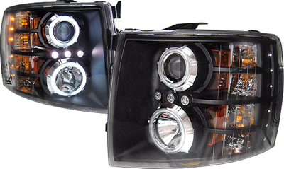 Chevy Silverado '07-'13  LED CCFL Halo Projector Headlight Set -  Black or Chrome