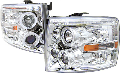 Chevy Silverado '07-'13  LED Halo Projector Headlight Set -  Chrome or Black