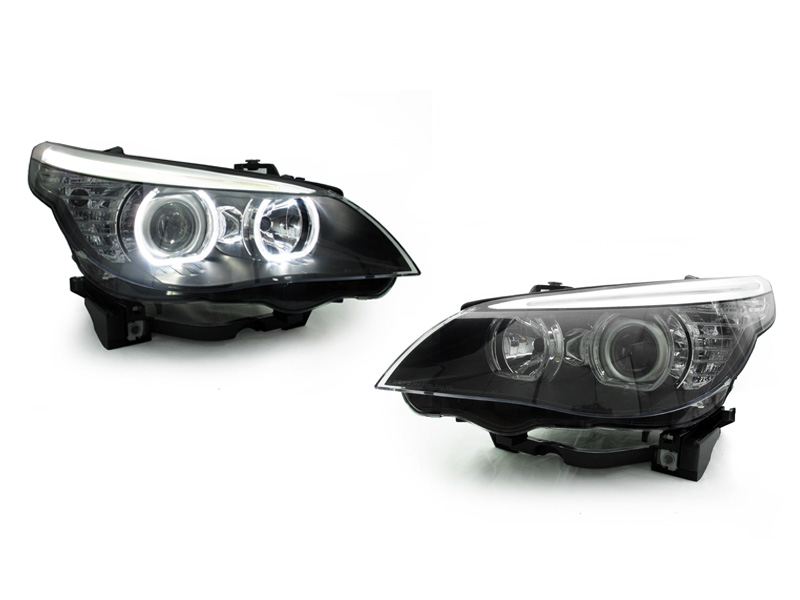 BMW 5 Series '04-'10 E60 E61 Halogen Projector V3 F30 Style Square Bottom Headlight Set