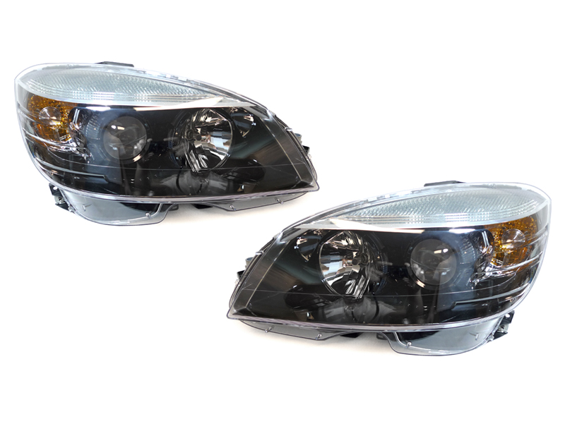 Mercedes Benz W204 C Class '08 - '11 C300 C350 C63 Halogen Black Projector Headlights w/Optional HID